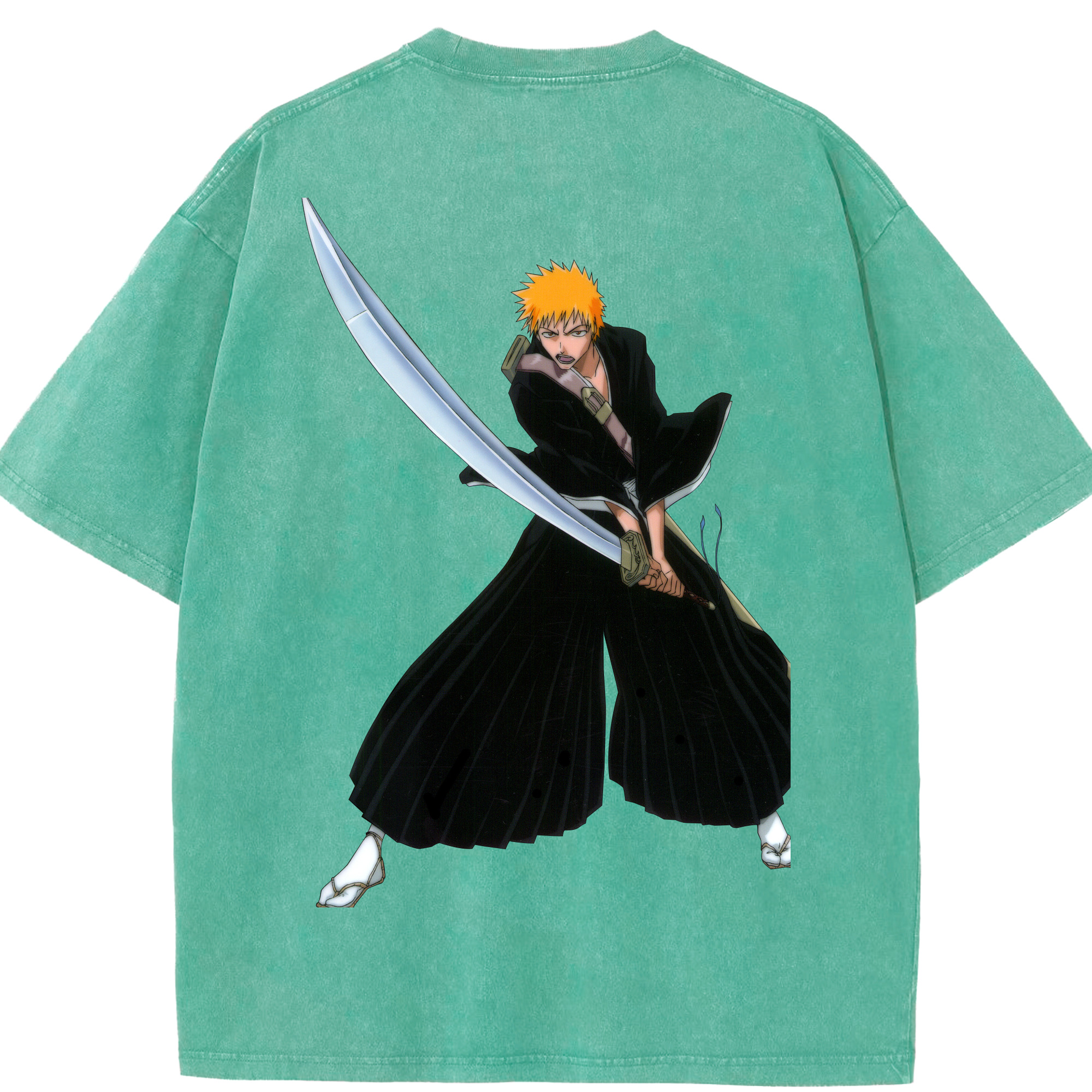 （画像用） ブリーチ 黒崎一護（くろさき いちご）BLEACH Kurosaki Ichigo 綿100% ヴィンテージ風 半袖Tシャツ（背面プリント）